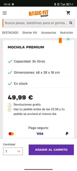 Mochila Basic-Fit Negra y Naranja