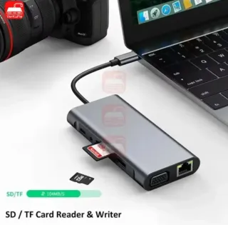 Hub USB C 11 en 1: 4K HDMI VGA LAN Audio USB A