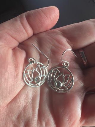 Pendientes Plata Flor Loto Piedra Azul