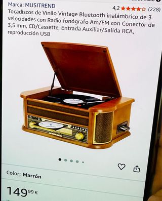 Tocadiscos de Vinilo + CD Cassette Bluetooth USB