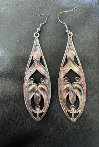 Pendientes Vintage Plateados con Piedra Negra