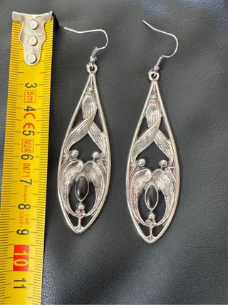 Pendientes Vintage Plateados con Piedra Negra