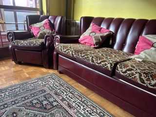 Lote 3 Sofás Piel Marrón y Rosa