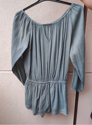 Mono pantalón corto y manga larga verde - Talla XS