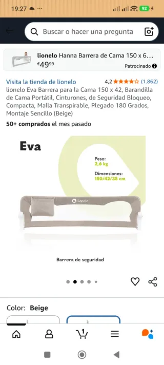 Lionelo Eva 150x42 barrera de cama