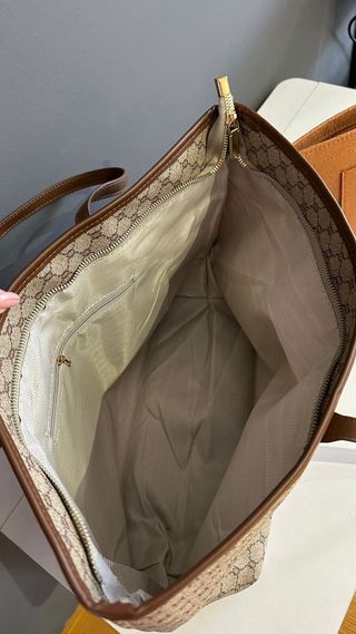 Bolso Tote Piel Sintética Beige y Marrón