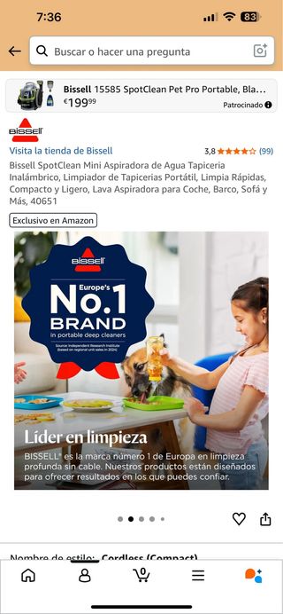 Bissell SpotClean Mini Aspiradora Agua