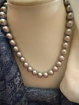 Collana vintage perle vetro grigio