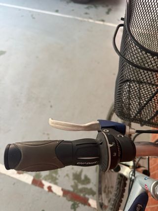 Bicicleta de paseo plateada con cesta