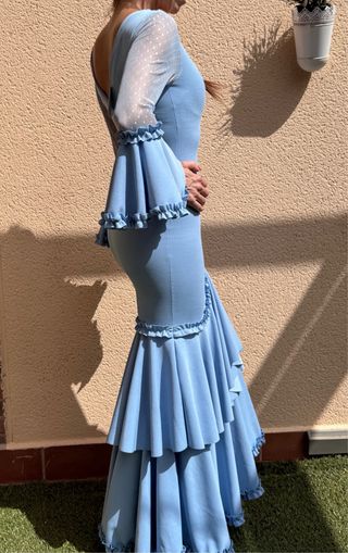 Vestido flamenca azul celeste plumeti S