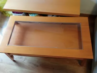 Mesa TV centro madera y cristal