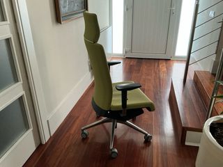 Sillón ergonómico verde y plateado