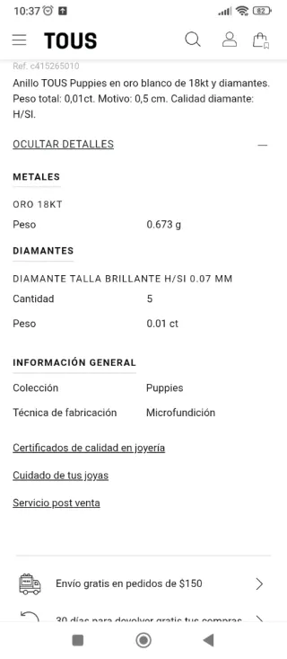 Anillo Tous Oro Blanco 18k y diamantes