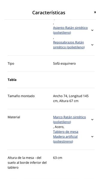 Sofá y mesa de jardín beige Los cojines no