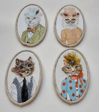 SET CUADROS OLEOS OVALADOS PINTADOS A MANO