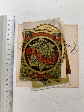 6 vecchie etichette per liquori, cognac, vino