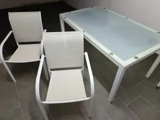Mesa y 4 Sillas Jardín/Terraza Cristal y Metal
