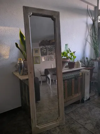 Espejo Puerta Antigua Madera Beige
