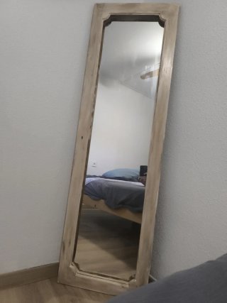 Espejo Puerta Antigua Madera Beige