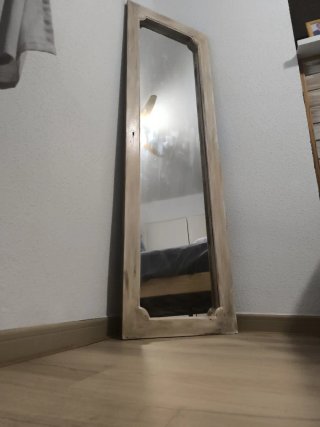 Espejo Puerta Antigua Madera Beige