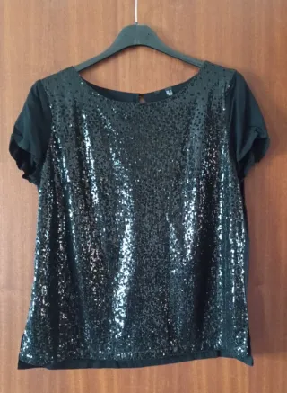 Completo elegante donna nero paillettes taglia 50