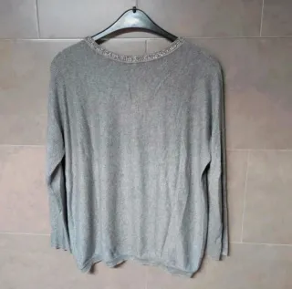 Jersey gris mujer cuello pico