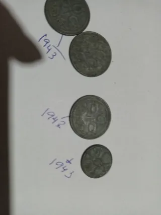 4 Monedas 1942, 1943 Holanda