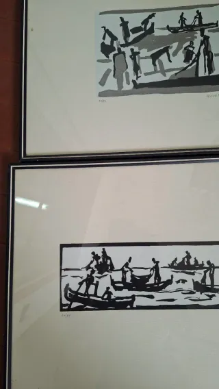 Litografia E.Accatino Uomini in barca 1950