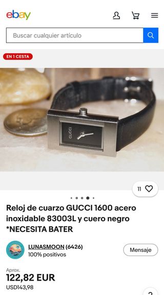 Reloj Pequeñito Mujer Gucci 1600 Acero Piel Negra