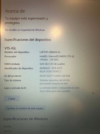 Portátil Lenovo V15-IGL en buen estado