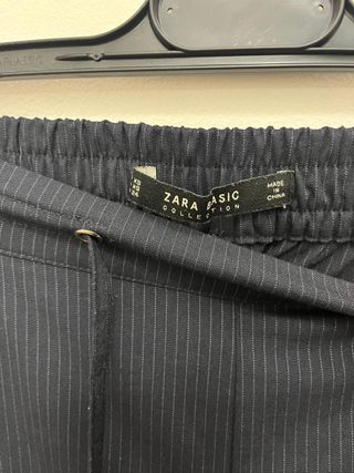 Pantaloni Zara XS Blu Navy Gessato con Laccio