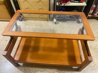 Mesa de centro elevable madera y cristal