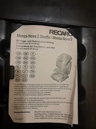 Silla Coche grupos 1-2-3 Recaro Monza Nova Negra