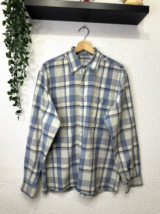 Camisa Lacoste cuadros beige y azul