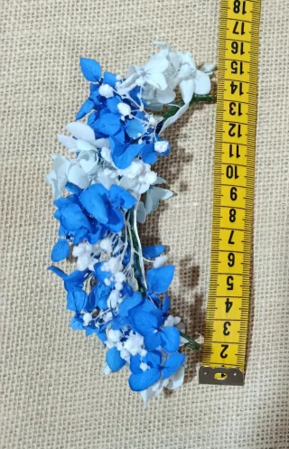 Tocado Flores Secas Azul y Blanco