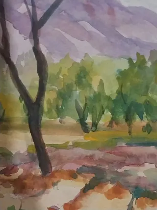 Acuarela antigua paisaje levantino y casa