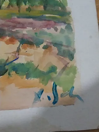 Acuarela antigua paisaje levantino y casa
