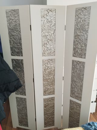 Biombo Decorativo Flores Beige/Plata