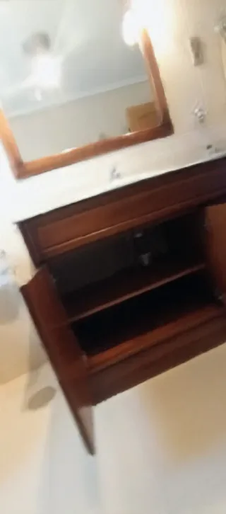 Mueble Baño Madera y Mármol, espejo y armario