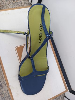 Paco Herrero Sandalias Tacón Azul y Verde