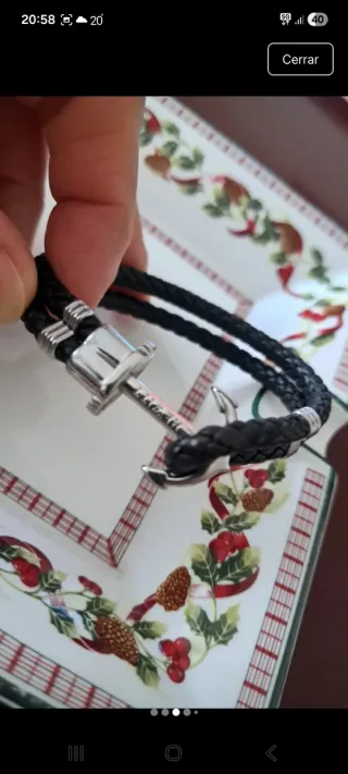 Pulsera Cuero Trenzado Negra y Plata