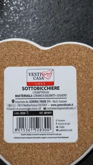 Coppia Sottobicchieri Cuore Love You