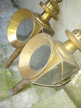 Coppia Lanterne Ottone Vintage Stile Carrozza