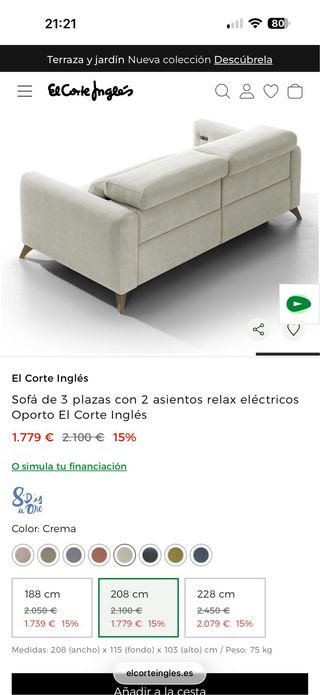Sofa Oporto mecanico El Corte Inglés Beige Tela