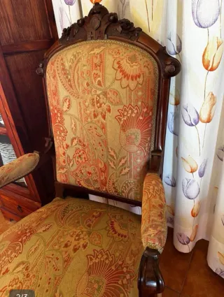 Silla Vintage Madera Tapizada Estampada