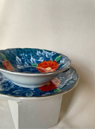Vajilla Japonesa Cerámica Flores Rojas