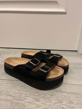 Sandalias negras plataforma mujer