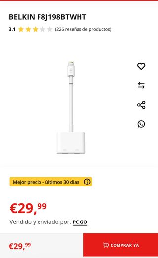 Adaptador Belkin Lightning a Doble Lightning