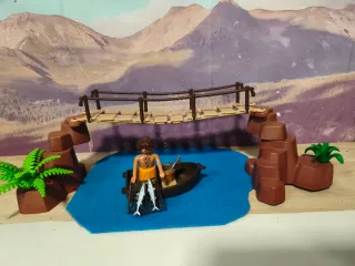 Playmobil pescador con barca y peces y puente