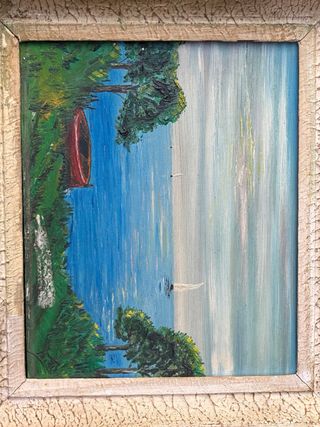 Dipinto olio su tela paesaggio marino vintage